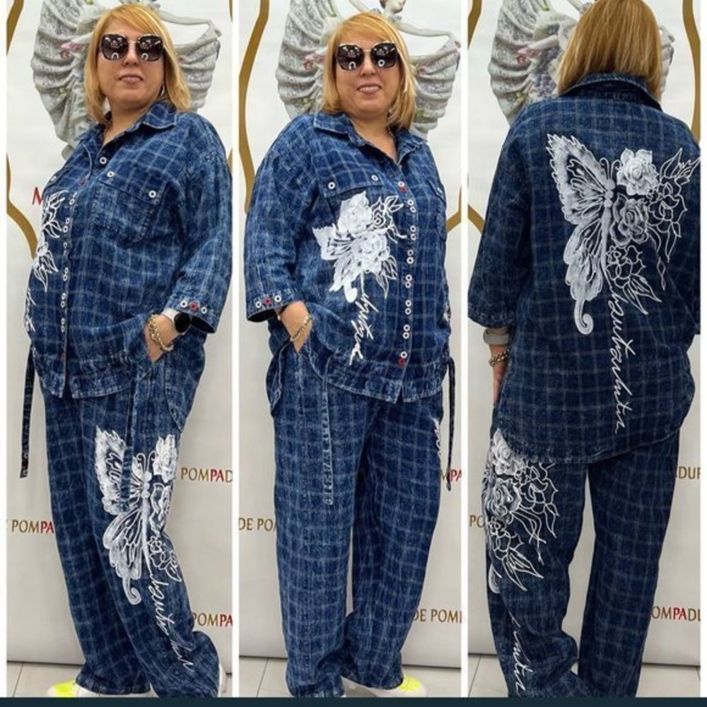 New Denim Woman Pans Suit Set Premium Designer Perfect Fit Elegance L XL